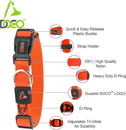 DOCO Signature Nylon Collar - 2.0 x 34-51cm[Color - Orange, Size - M]