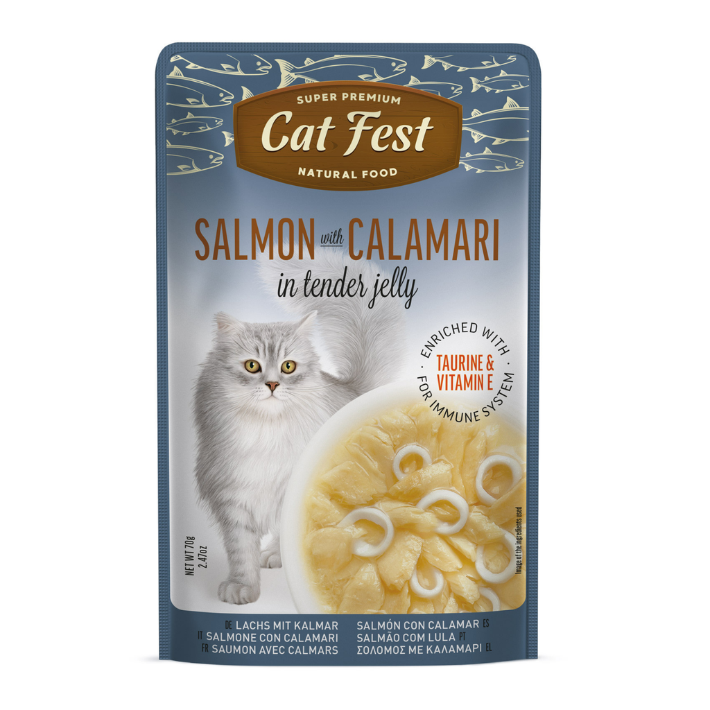 Cat Fest Salmon With Calamari In Tender Jelly For Cats 12x70g 12pcs/box