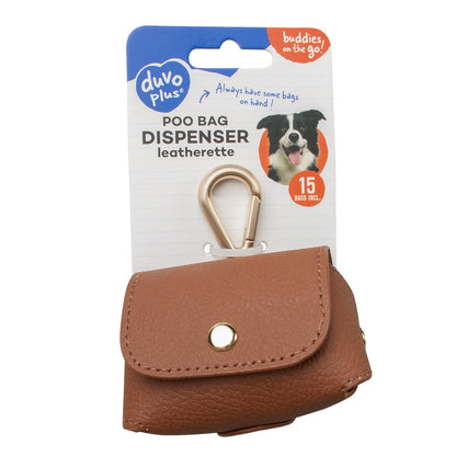 Duvo+ Imitation Leather Poo Bag Dispenser Brown (With poo bag) 32x22cm