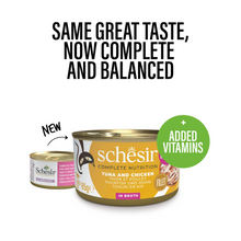Schesir Complete & Balanced Nutrition Wet Cat Food in Broth Can- Tuna With Chicken 6x85g