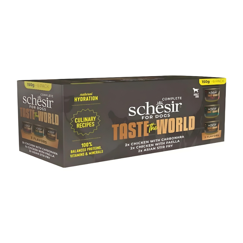 Schesir Taste The World Dog Wholefood Variety Pack 900g (6x150g) - 3 Flavors ( 2 Cans Each Flavor)