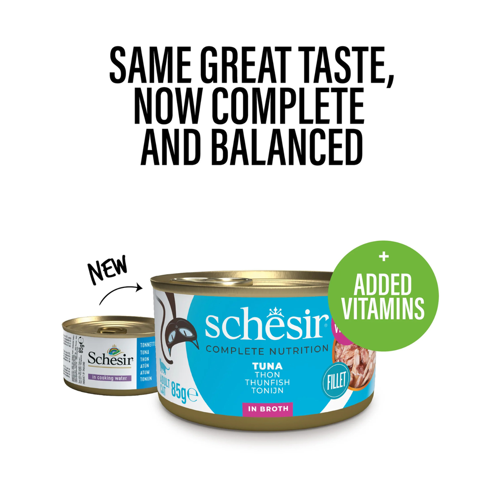 Schesir Complete & Balanced Nutrition Wet Cat Food in Broth Can- Tuna 6x85g