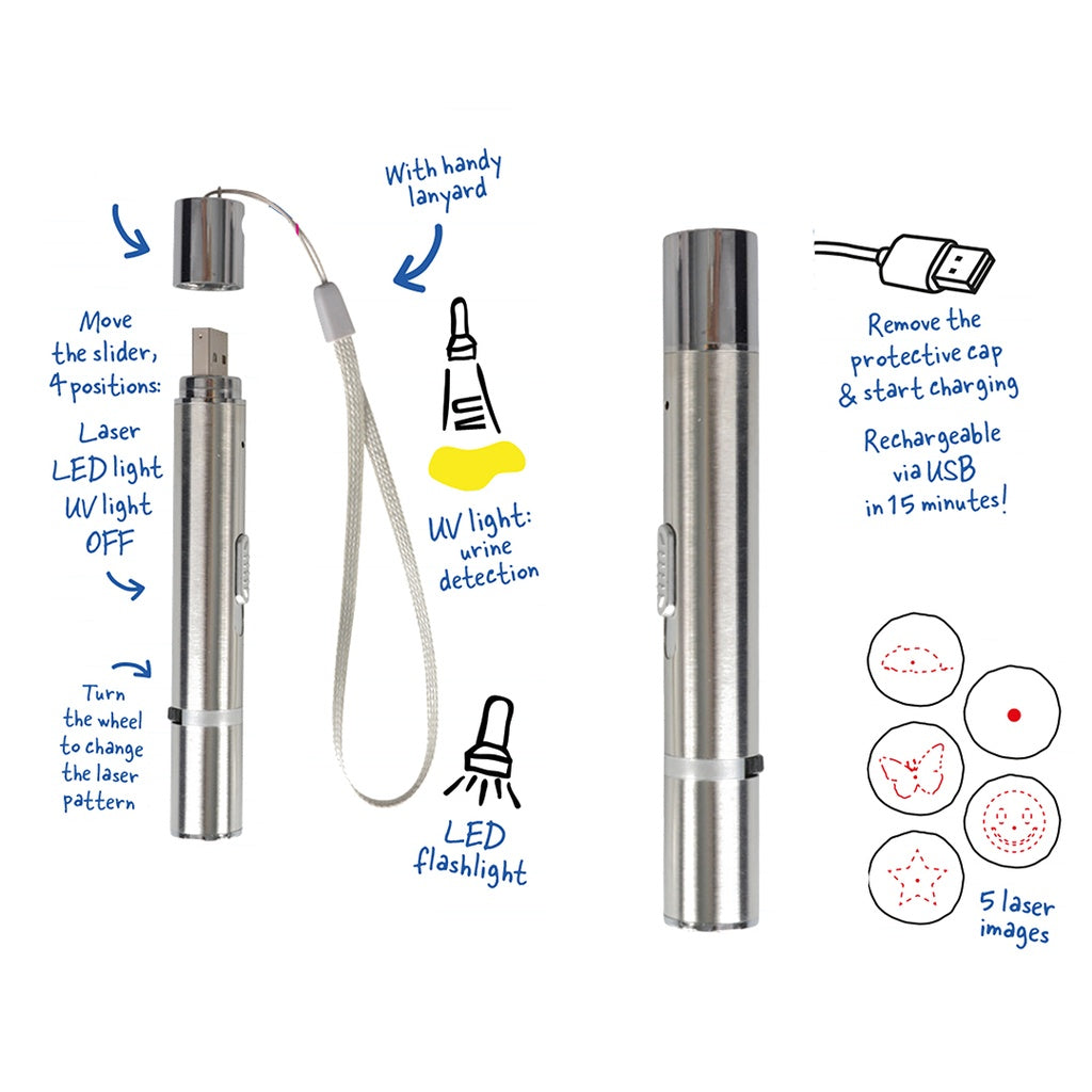 Duvo+ 7 in 1 Laser Cat Toy (urine detection) 11,5x1,5x1,5cm Silver