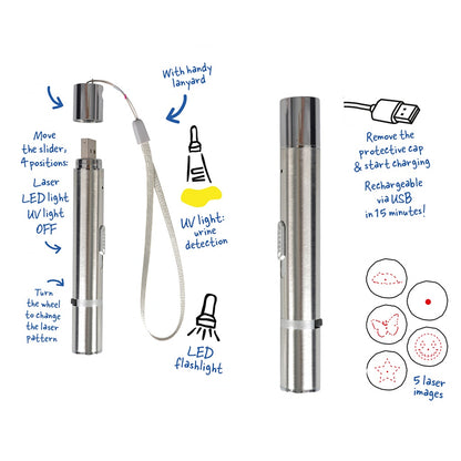 Duvo+ 7 in 1 Laser Cat Toy (urine detection) 11,5x1,5x1,5cm Silver