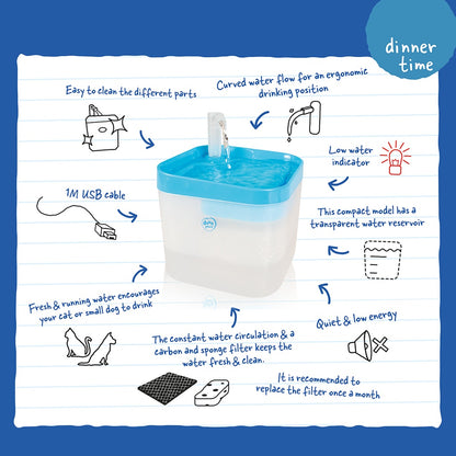Duvo+ Transparent Drinking Fountain 16.5X16.5X21cm Blue/White