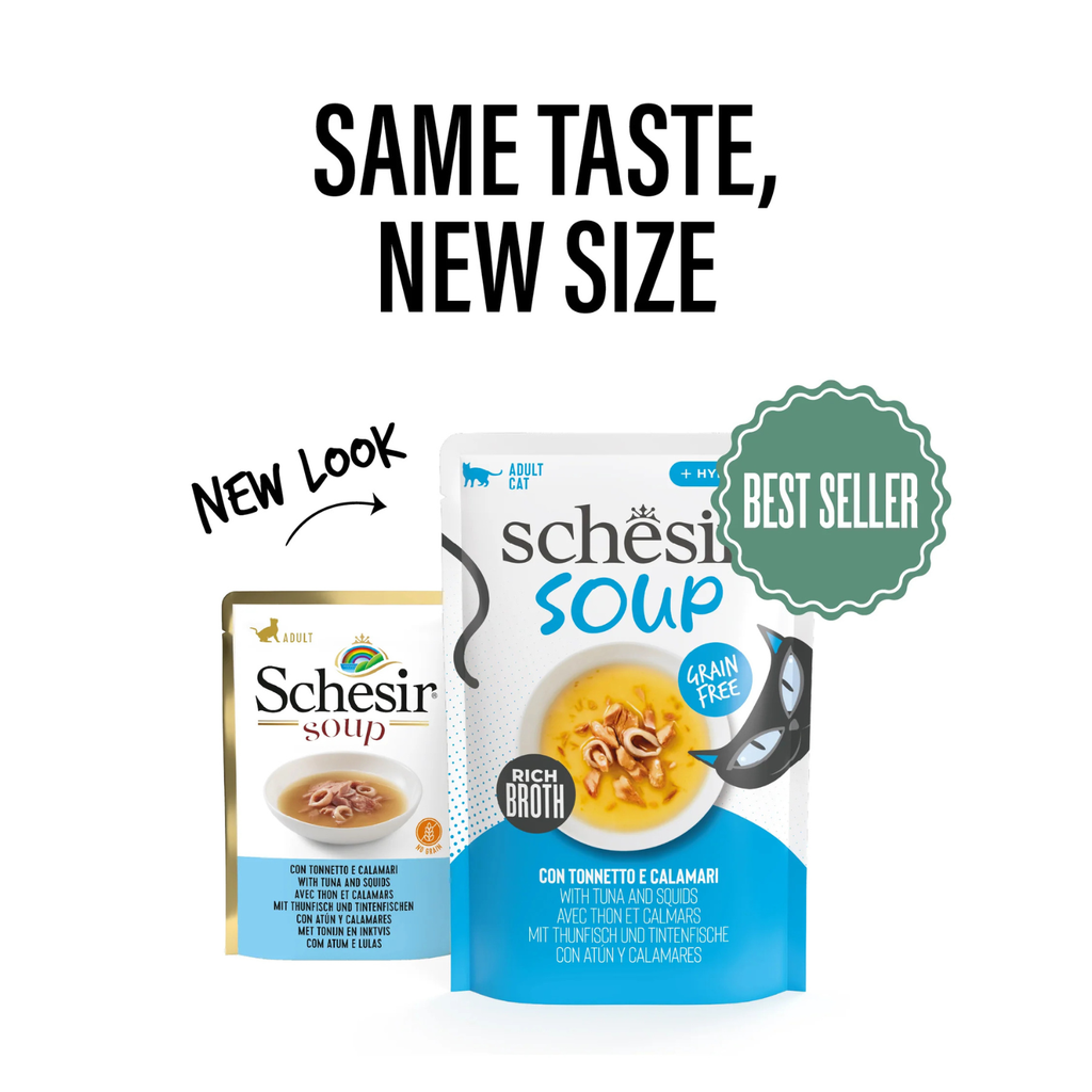 Schesir Soup Cat Wet Food in Soup Pouch-Tuna With Squid 6x40g