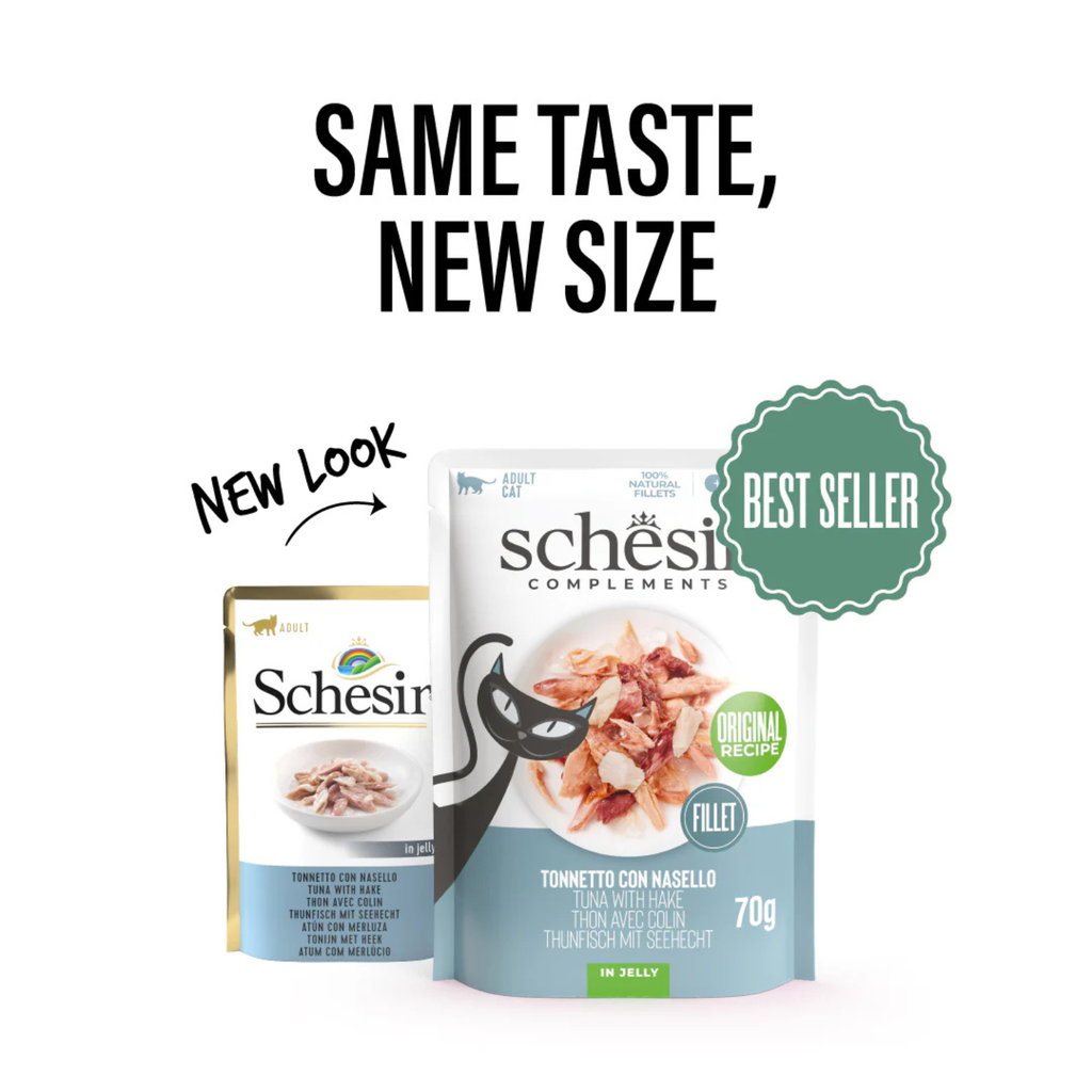 Schesir Complements Cat Wet Food  in Jelly Pouch- Tuna With Hake 6x70g