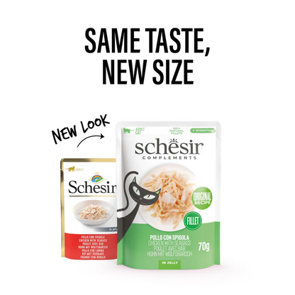 Schesir Complements Cat Wet Food in Jelly Pouch- Chicken With Seabass 70g