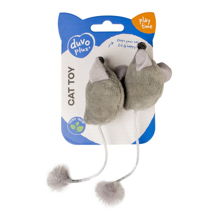 Duvo+ Cushy Mice With Funny Tail Grey Color - Cat Toy  (2pcs)  16.5x5x4cm