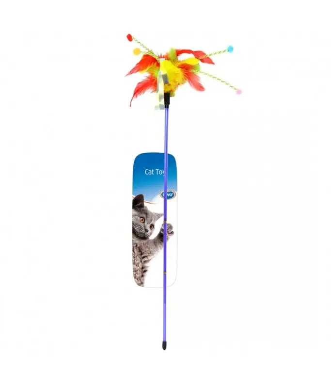 Duvo Assortment Playing Rod With Feathers Mixed Colors - Cat Toy - [Dimension - 62 x 3 x 1.5cm]