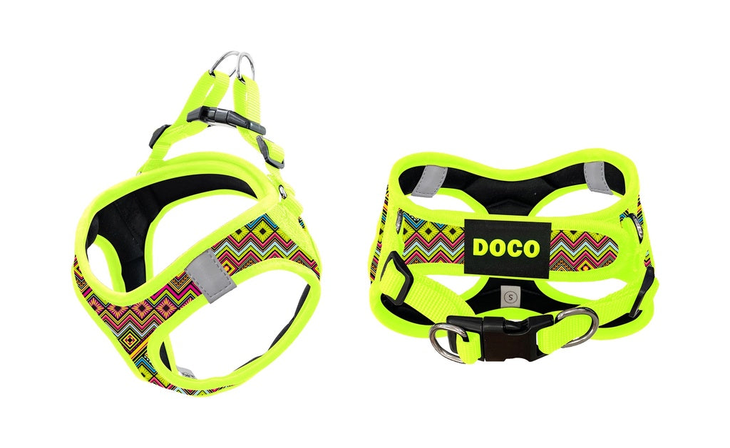 DOCO Pattern Print Harness With 3D Foam Medium- 41-44cm / 4.5-7kg-Safety Lemon