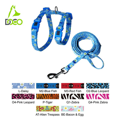 DOCO LOCO Cat Harness + Leash Combo - Printed Pattern 6ft (DCAT202+2072)Sizes - XS