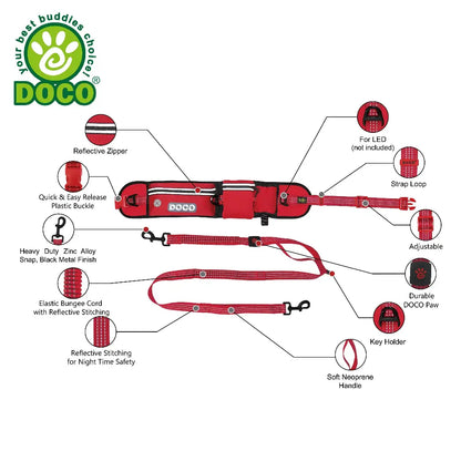 DOCO® Lite Reflective Jogging Belt With Reflective Bungee [Bag:2.5 x 76-107cm ; Leash: 2.5 x 130-150cm]-Safety Orange