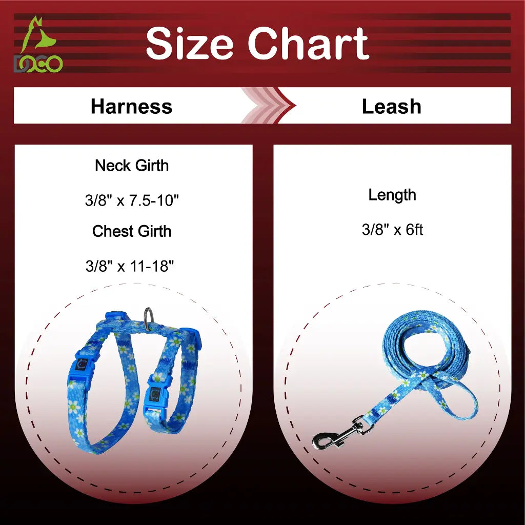 DOCO LOCO Cat Harness + Leash Combo - Printed Pattern 6ft (DCAT202+2072)[Size - XS, Color - Q1]