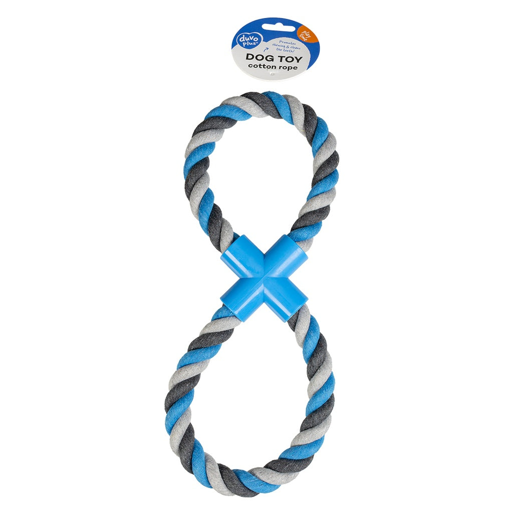 Duvo+ Tug Toy Knotted Cotton 8- Pull Ring 33cm Grey/Blue