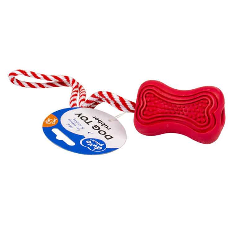 Duvo+ Rubber Dental Bone With Rope 34,5X5,5X5,5Cm Red