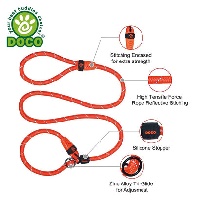 DOCO® Reflective Rope Leash Ver.2 - Slip On Collar Leash 5ft Ø13mm 120cm+30cm(L) S.Lime