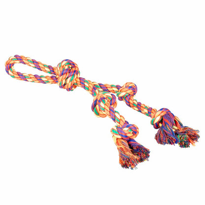 Duvo+ Tug Toy-Multicolour Cotton Rope loop With 5 knots-52x10x7cm