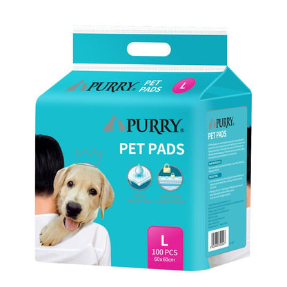 Purry Pet Training Pads Quick Absorbent , Leak Proof And 5 Layer With Floor Sticker 60x60 Cm - 100 Pcs