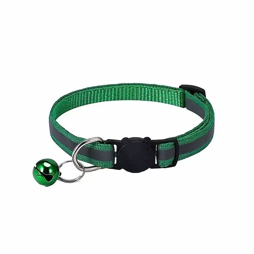 Pets Club Adjustable Cat Collar With Bell- Green