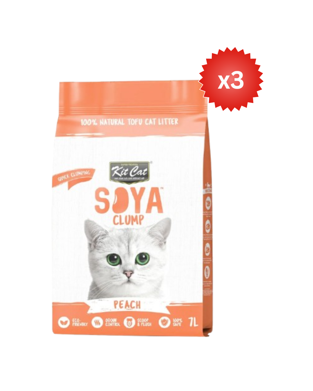 Kit Cat Soya Clump Soybean Litter - Peach 7L - Pack of 3